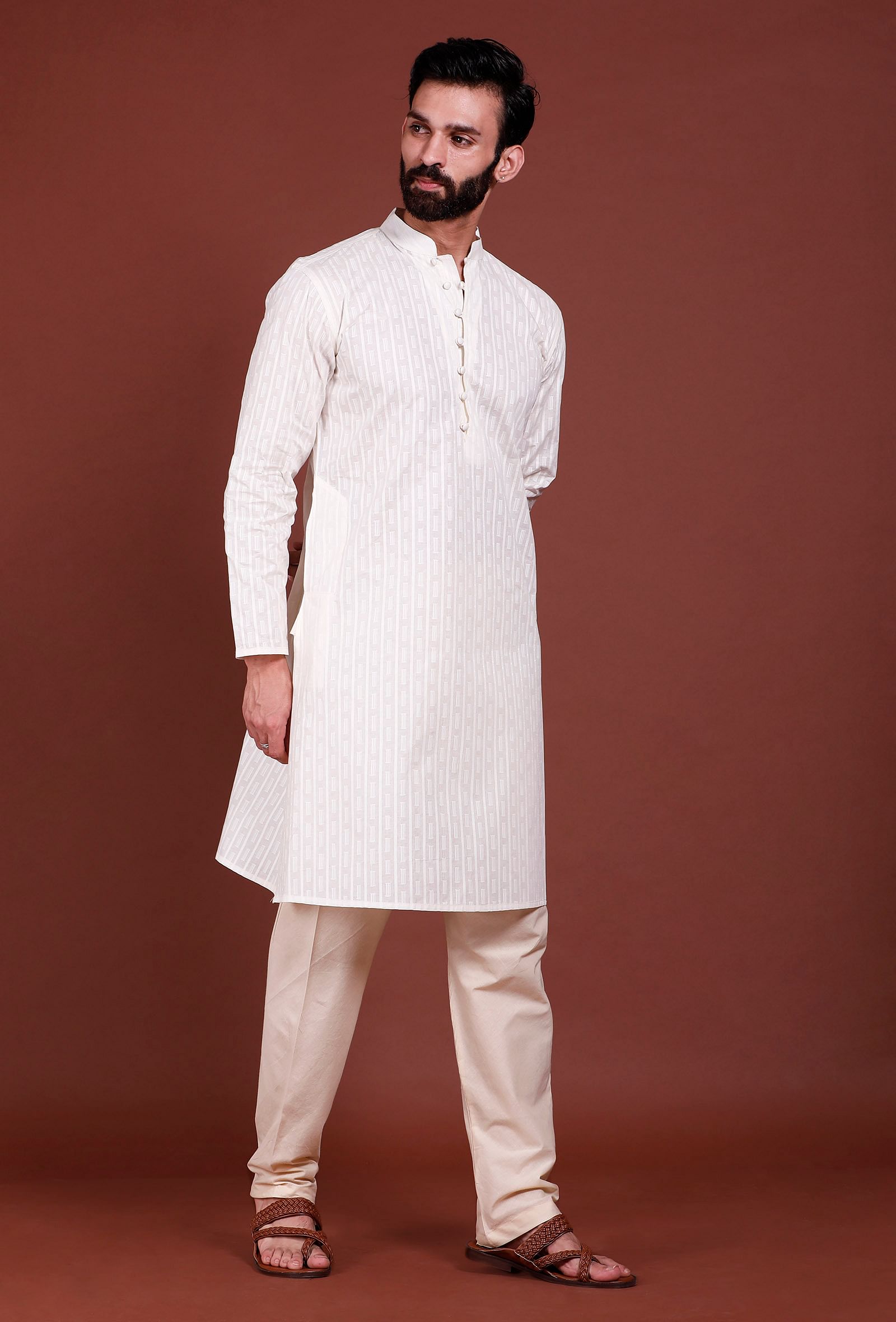 Set of 2 - Off-white Malmal Kurta Pyjama Set