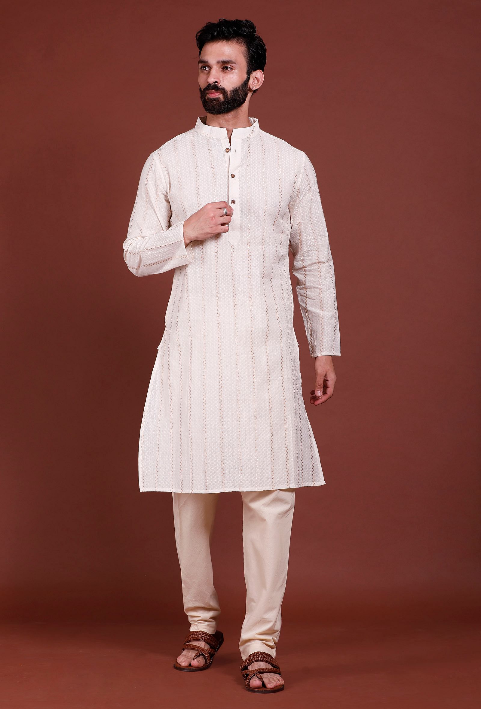 Set of 2 - Offwhite Lurex Malmal Kurta Pyjama Set