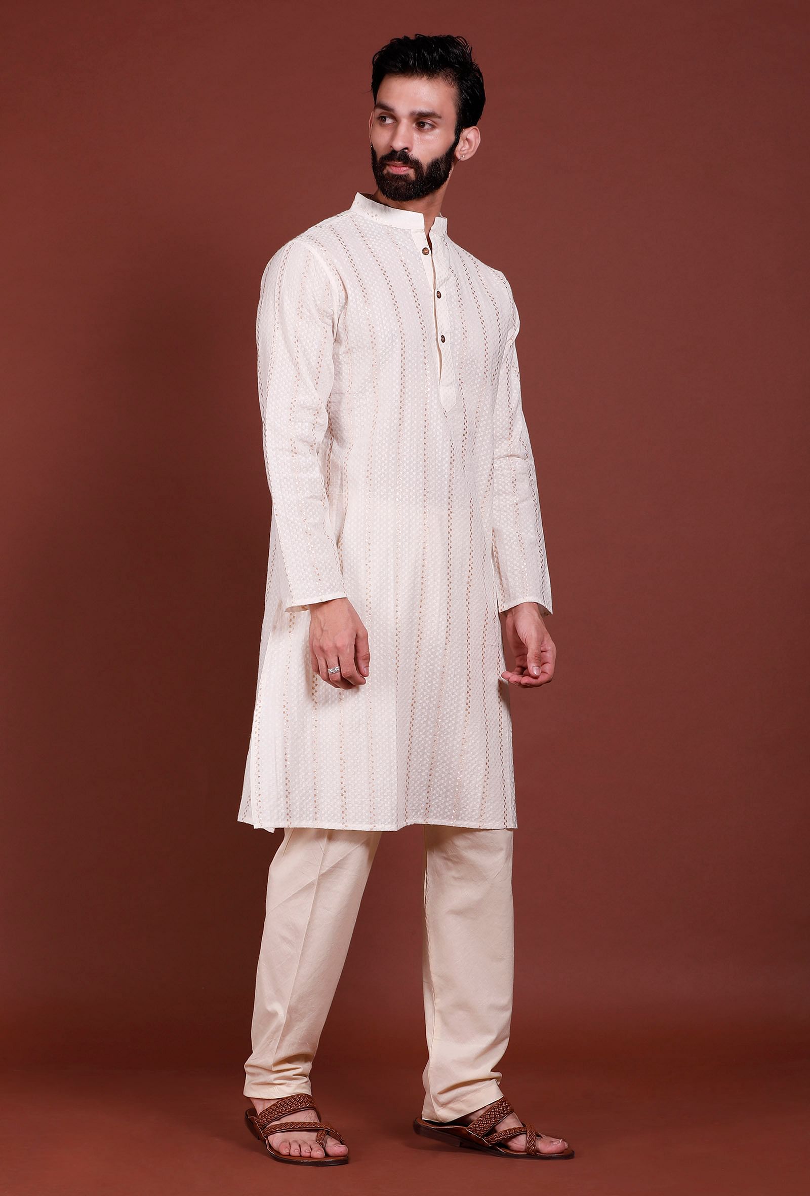 Set of 2 - Offwhite Lurex Malmal Kurta Pyjama Set