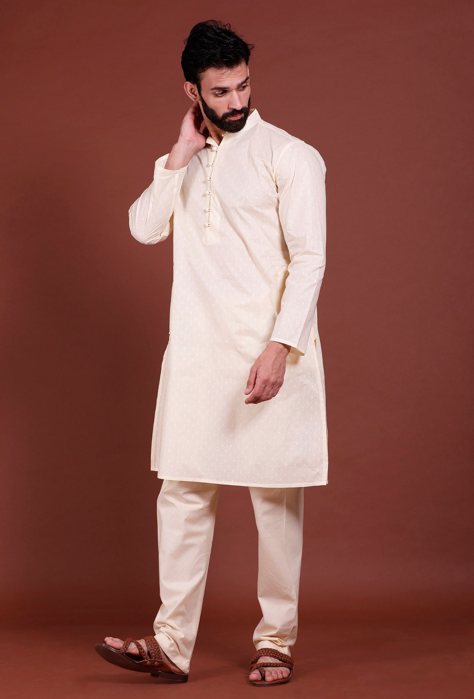 Set of 2 - Off white Buti Malmal Kurta Pyjama Set