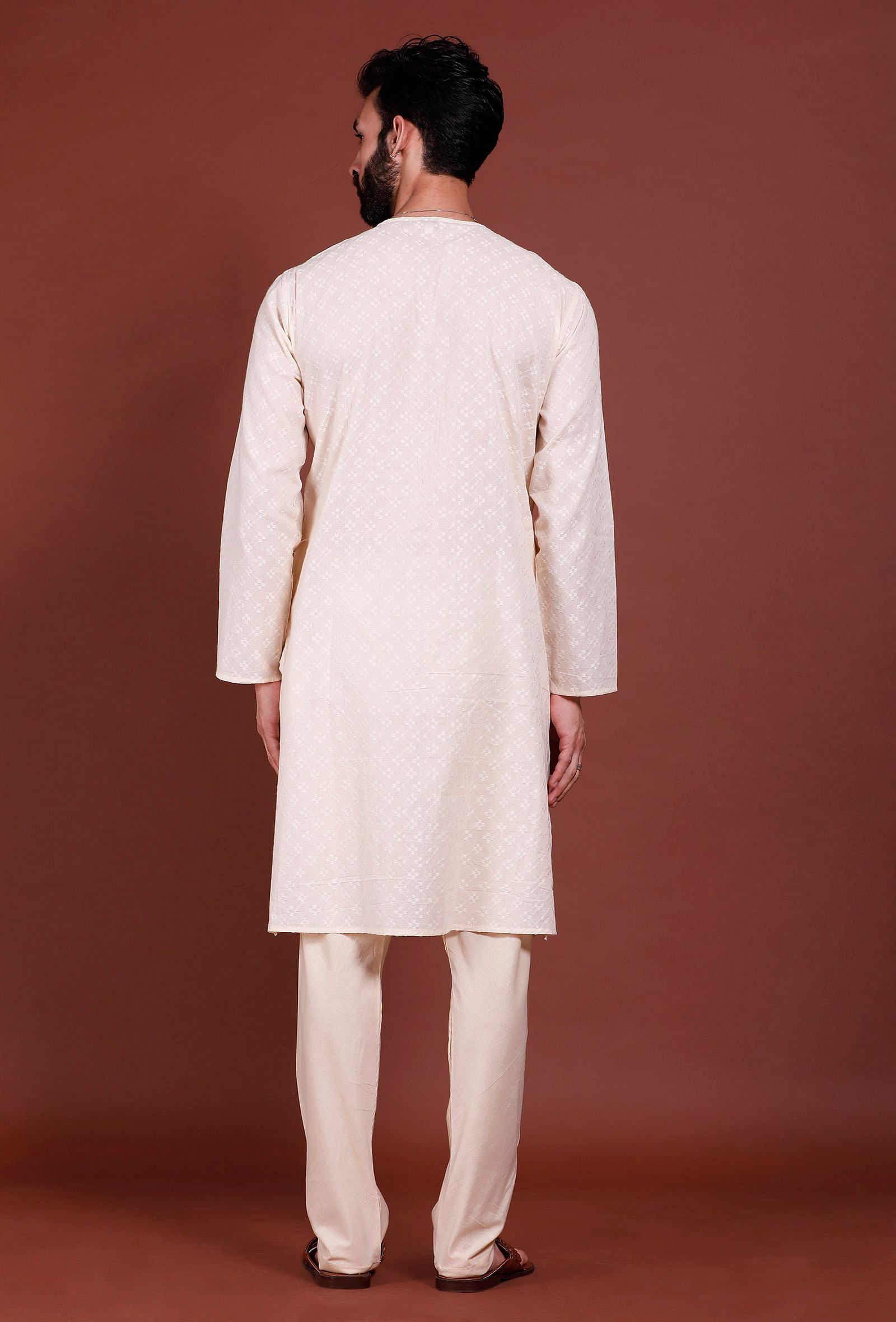 Set of 2 - Off white Diamond Malmal Kurta Pyjama Set