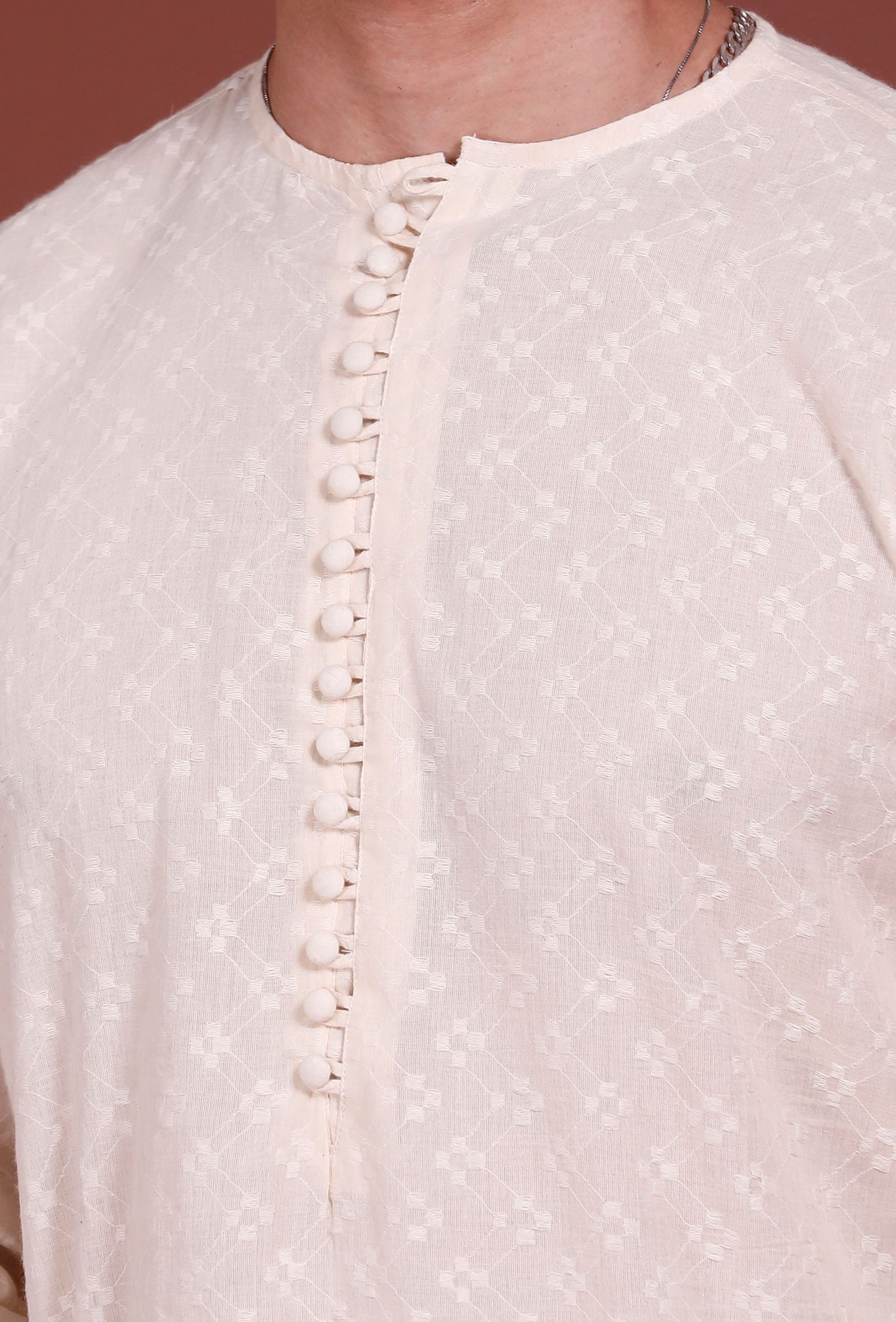 Set of 2 - Off white Diamond Malmal Kurta Pyjama Set