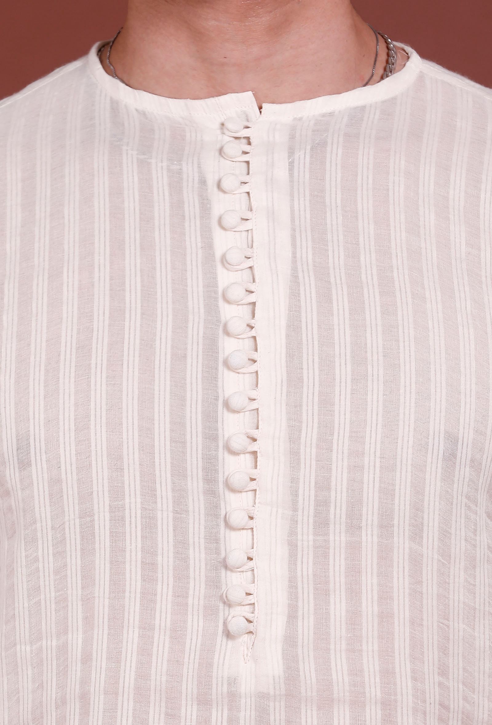 Set of 2 - Offwhite Stripes Malmal Kurta Pyjama Set