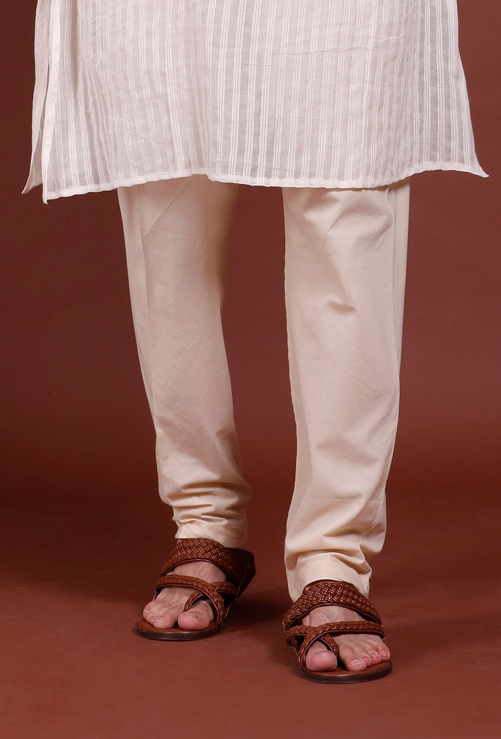 Set of 2 - Offwhite Stripes Malmal Kurta Pyjama Set