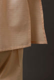 Set of 2: Beige Cotton Silk Check Kurta Pajama