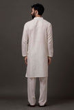 Set of 2: White Cotton Silk Check Kurta Pajama