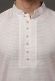 Set of 2: White Cotton Silk Check Kurta Pajama