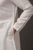 Set of 2: White Cotton Silk Check Kurta Pajama