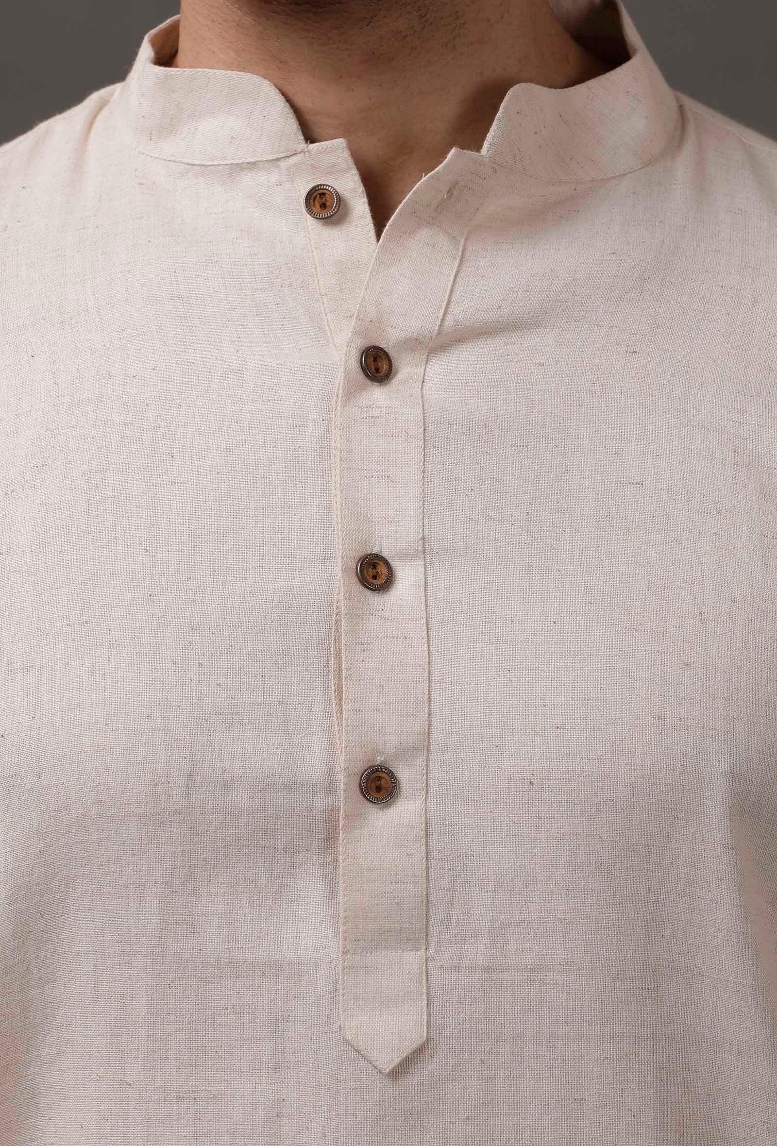 Frost White Cotton Silk Check Kurta