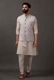 Set of 3: Beige Kurta pajama with Grey Waist coat