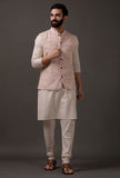Set of 3: beige kurta pajama with pink waist coat