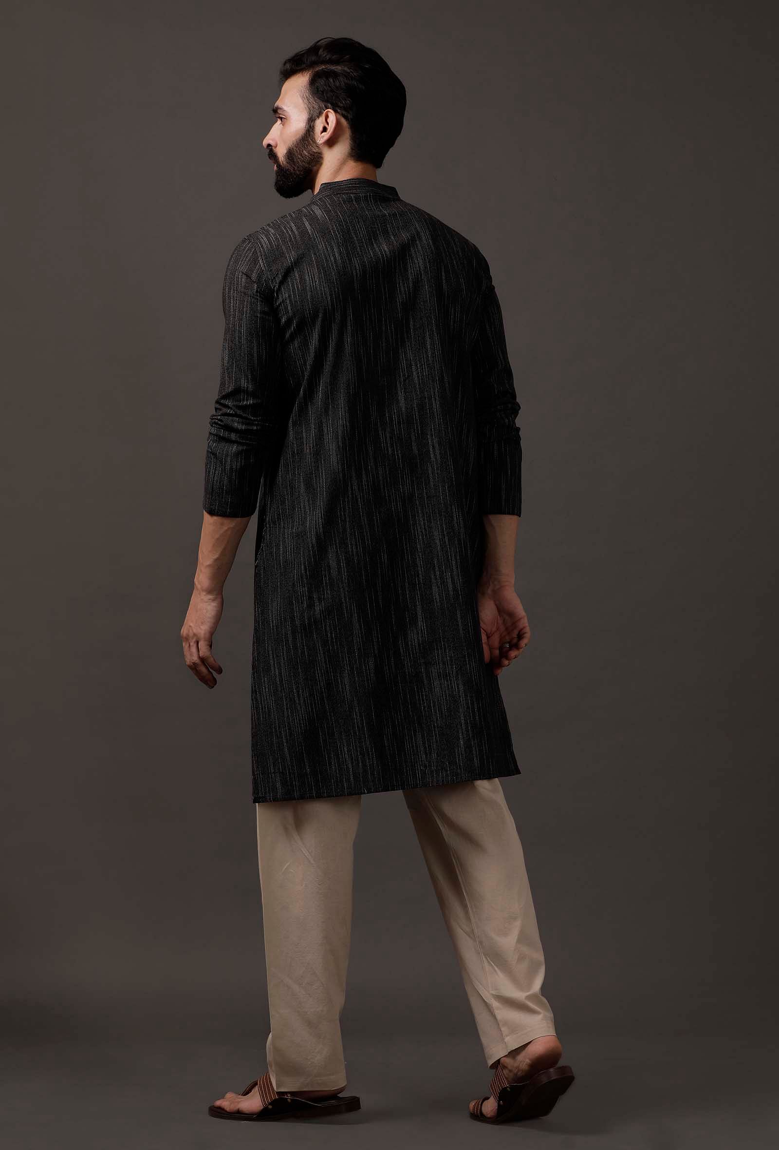 Ethnic Solid Black Ivory Kurta for Men