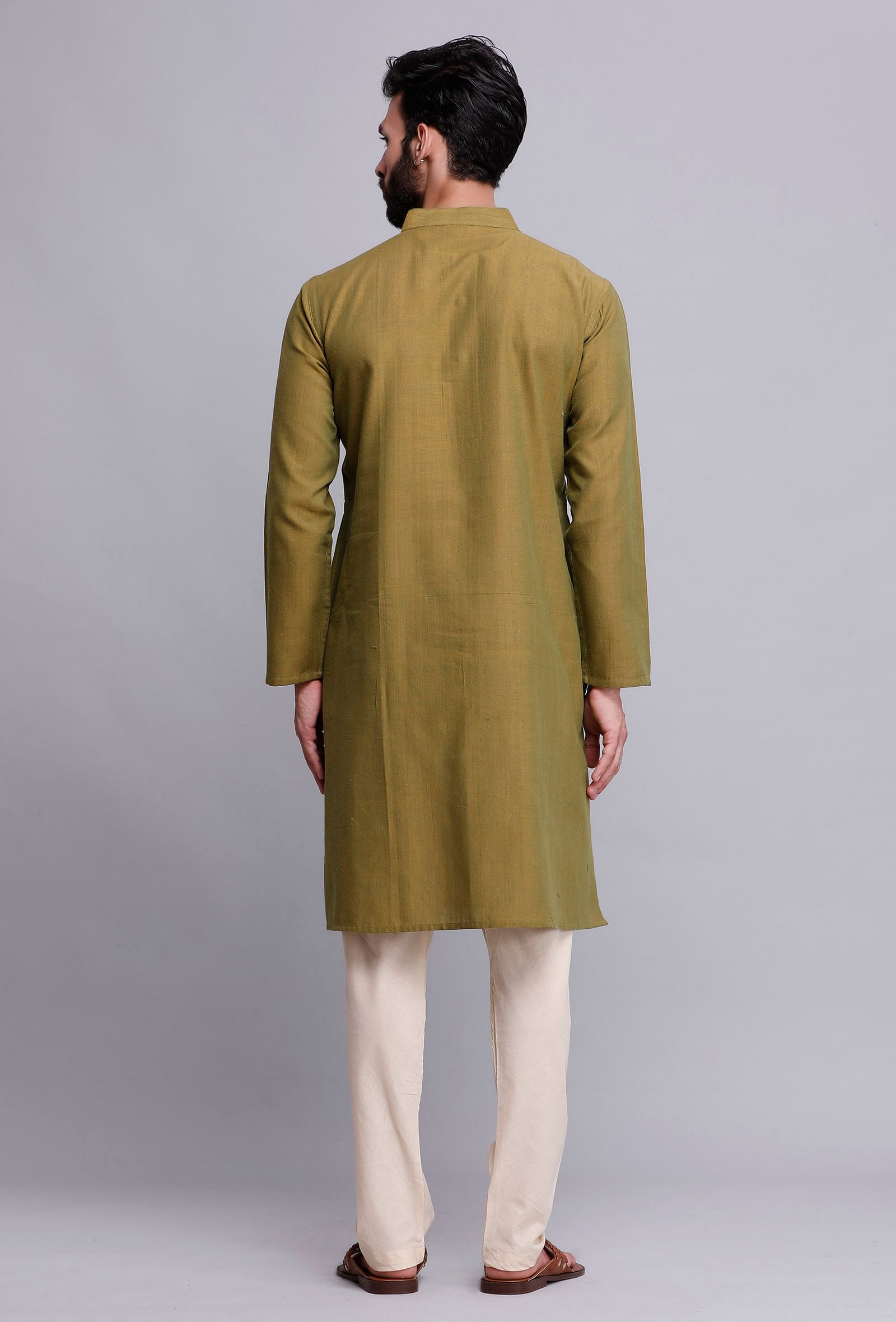 Set of 2: Olive Green Cotton Kurta and Pajama