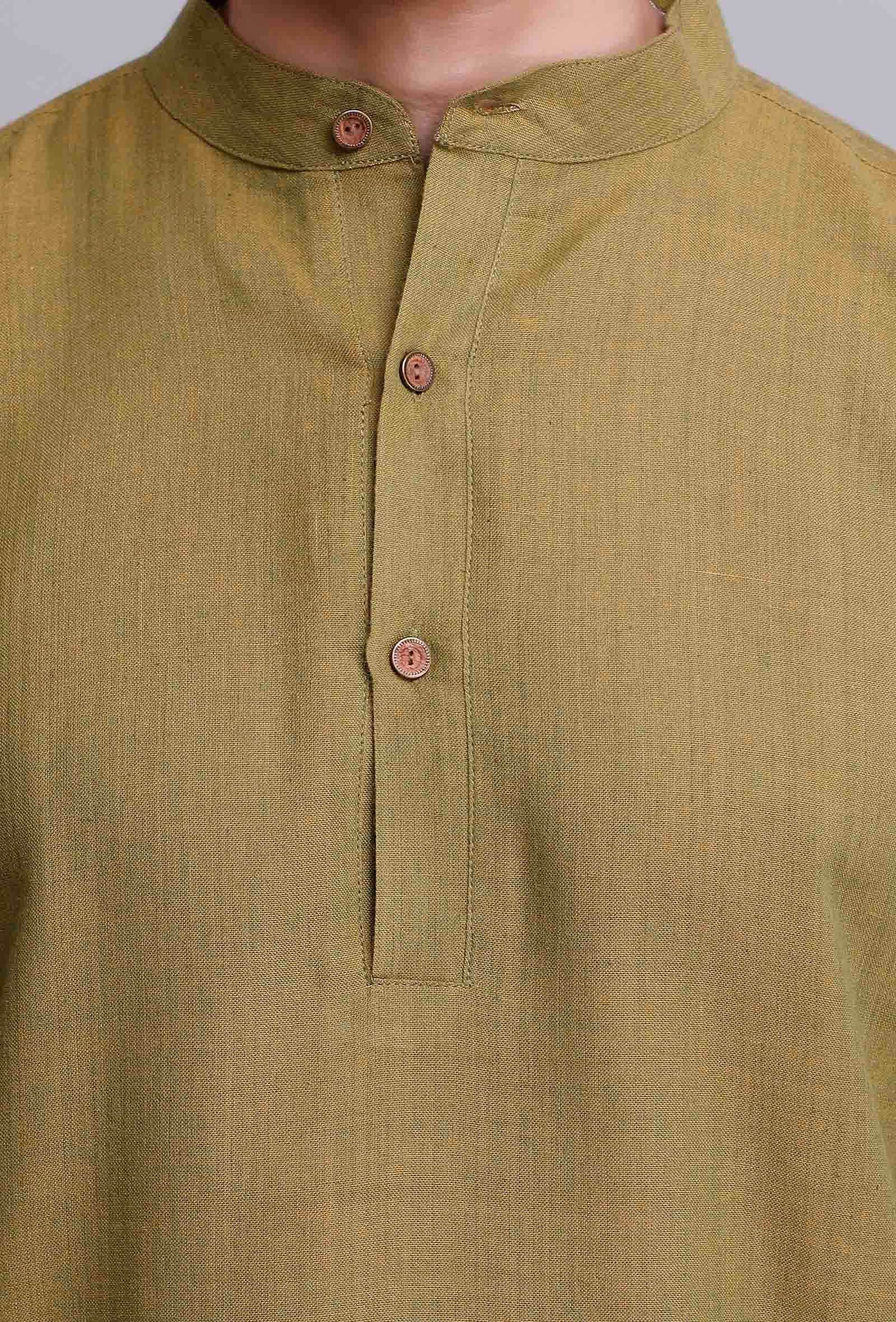 Set of 2: Olive Green Cotton Kurta and Pajama