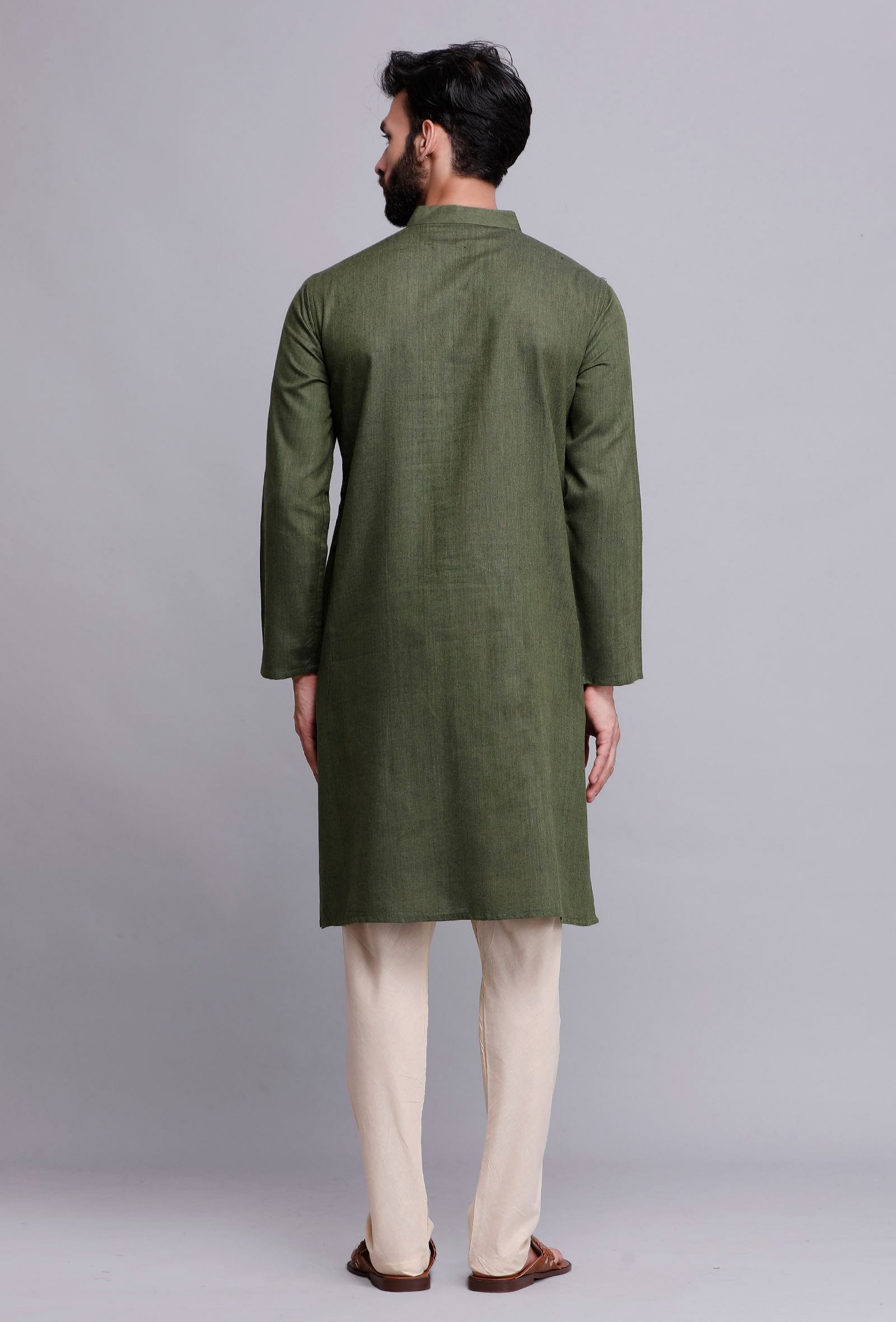 Set of 2: Bottle Green Cotton Kurta and Pyjama Set
