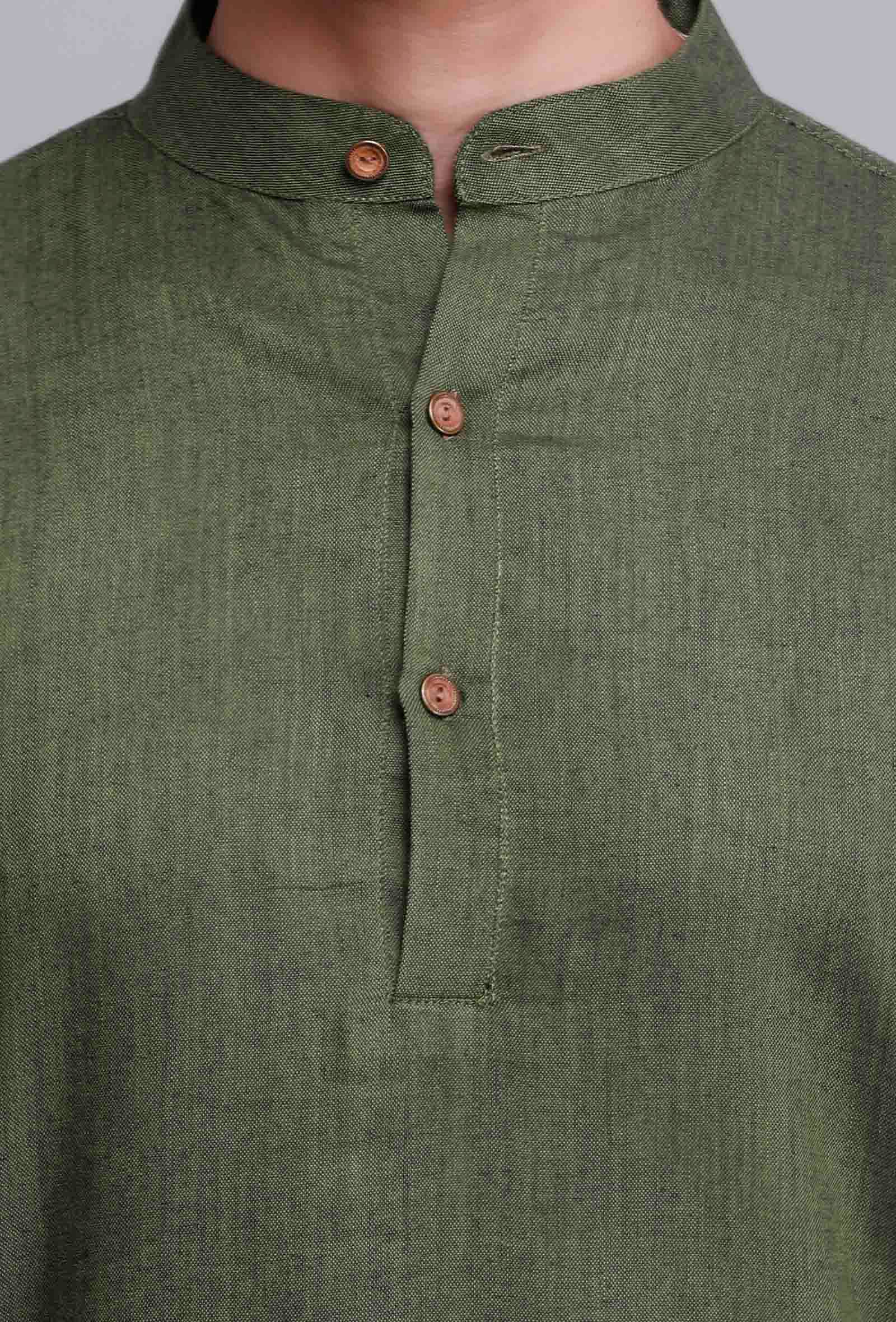 Set of 2: Bottle Green Cotton Kurta and Pyjama Set