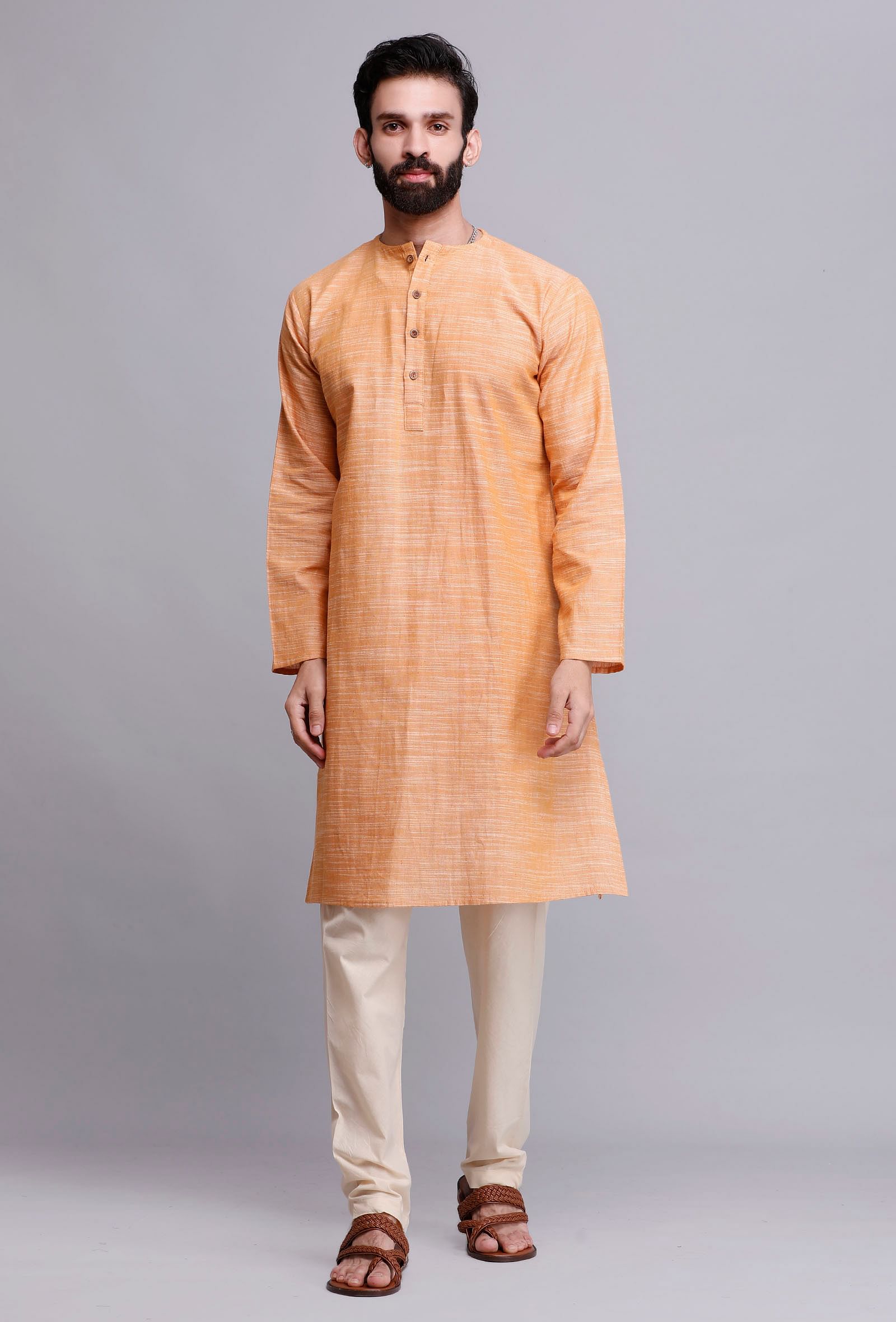 Set of 2: Peach Orange Cotton Kurta Pyjama