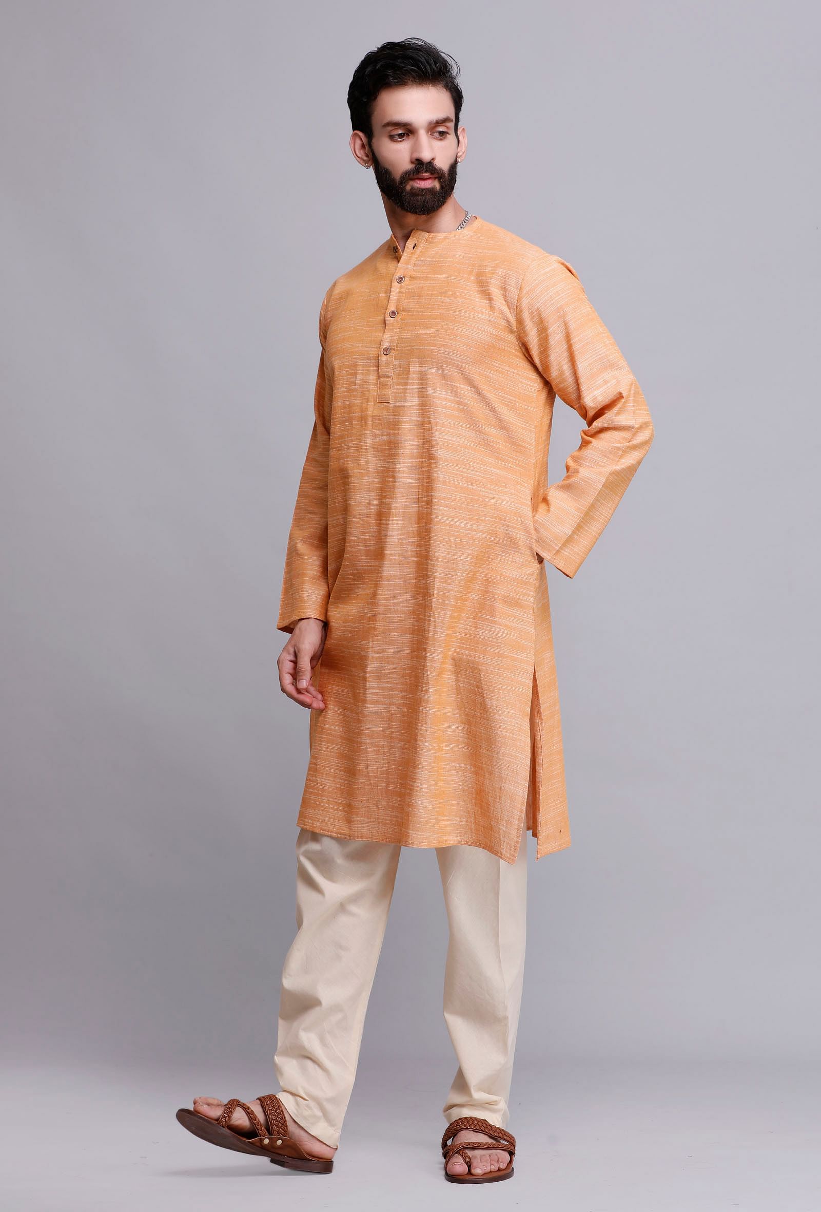 Set of 2: Peach Orange Cotton Kurta Pyjama