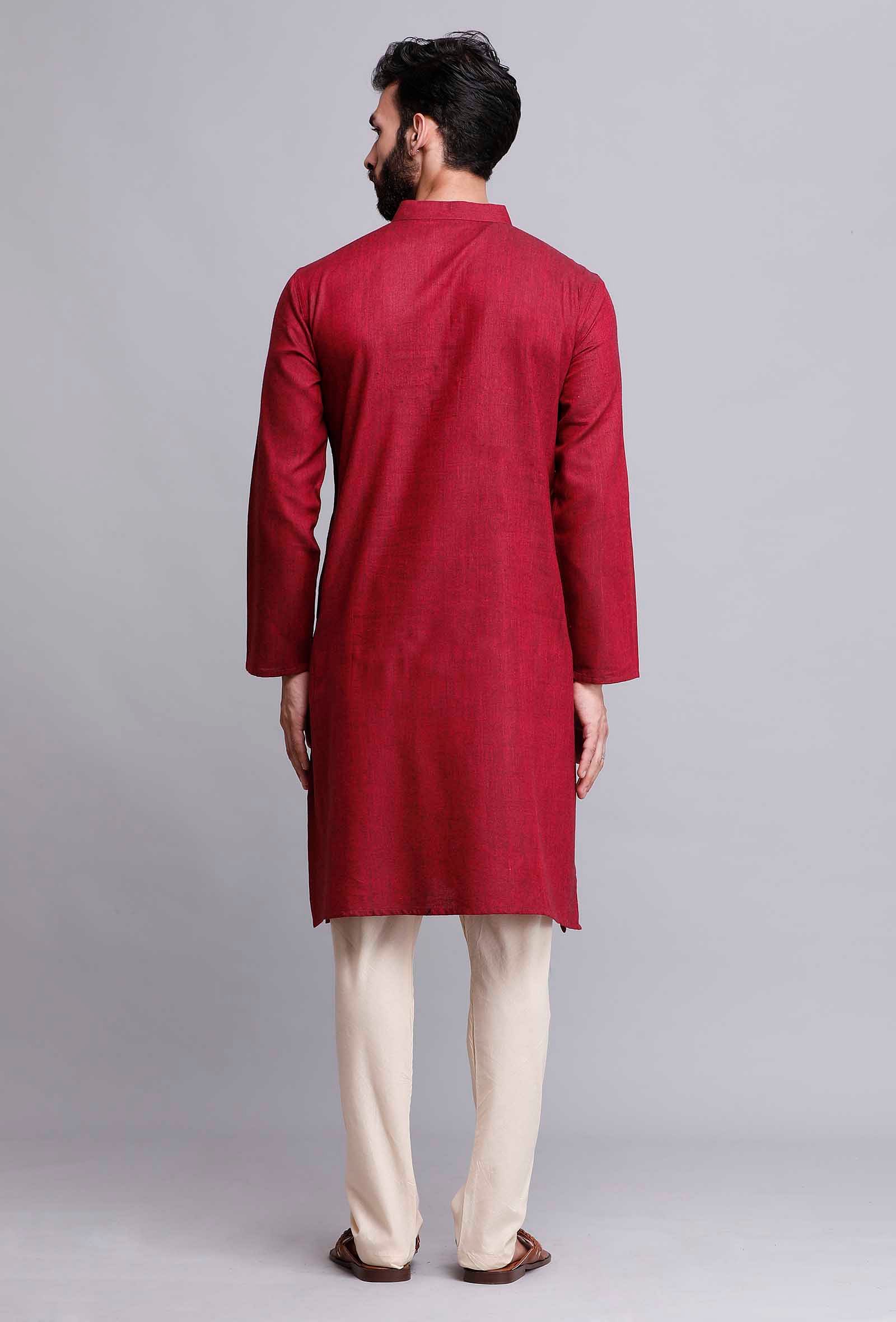 Wine Red Cotton Kurta Pajama for Weddings