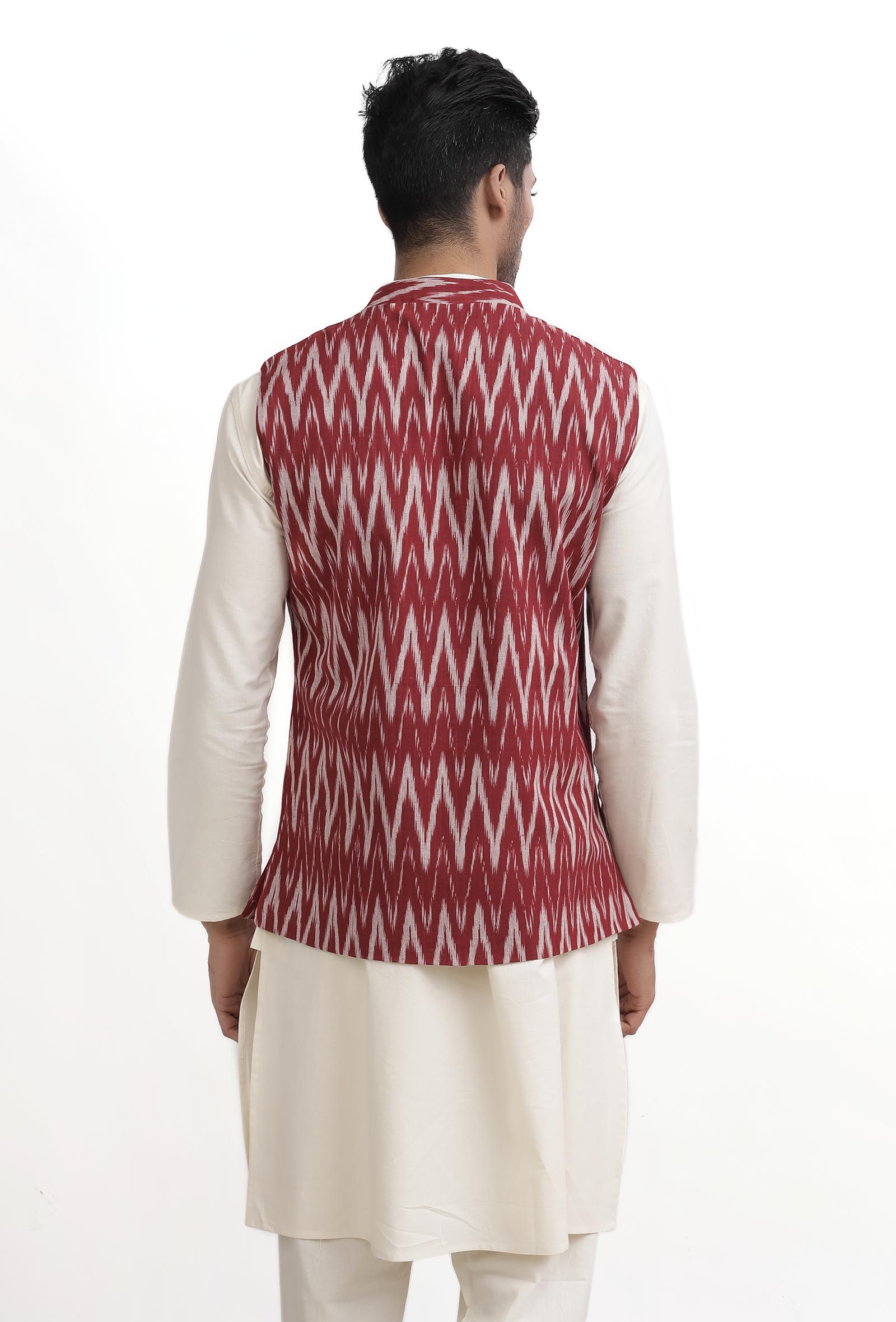 Maroon Red Ikat Nehru Jacket