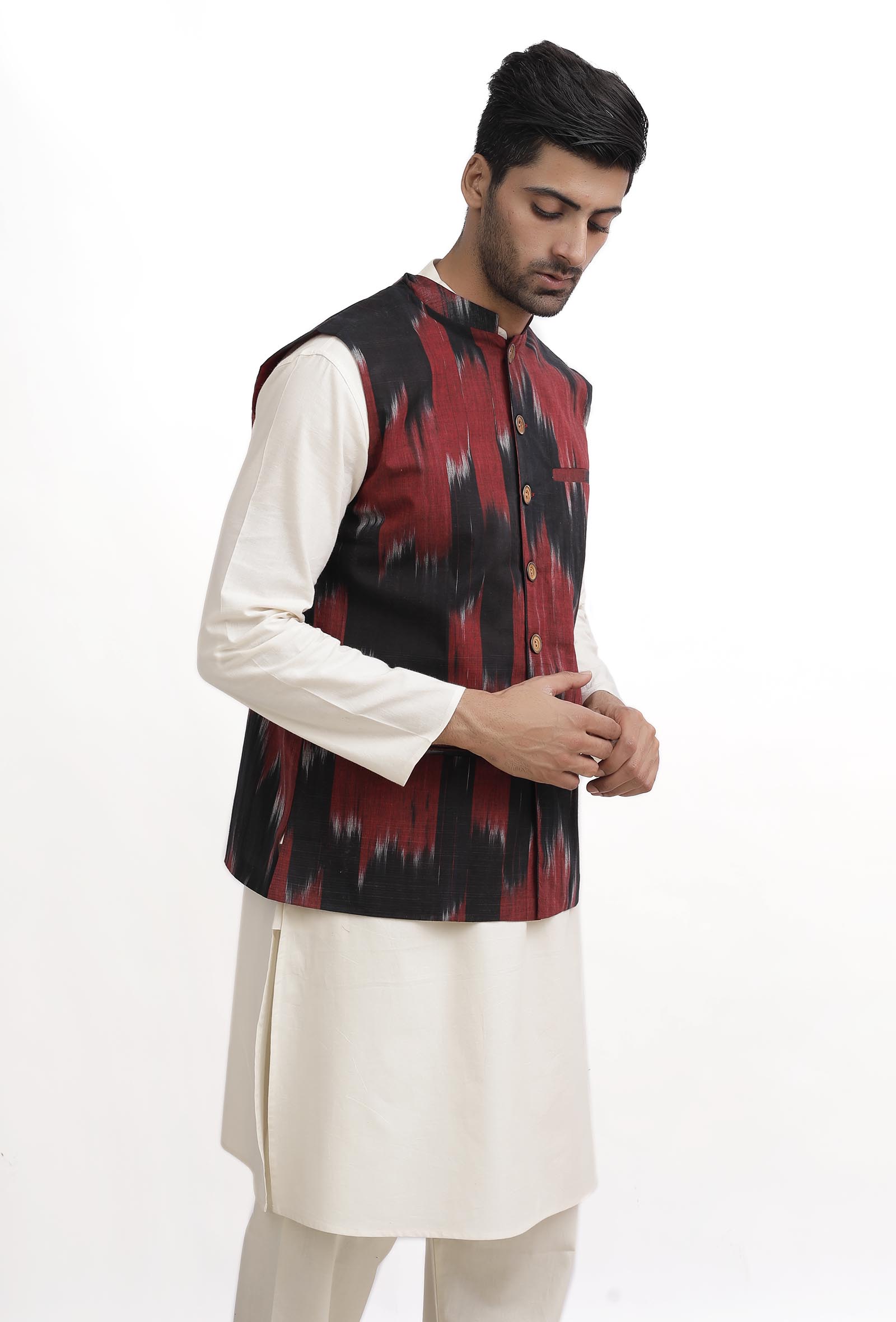 Merlot Red Ikat Nehru Jacket