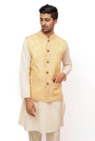 Fawn Creme Matka Silk Nehru Jacket
