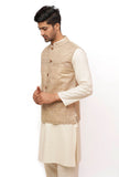 Chiffon Cream Matka Silk Nehru Jacket