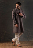 Charcoal Grey Silk Kurta with Cotton Pyjama