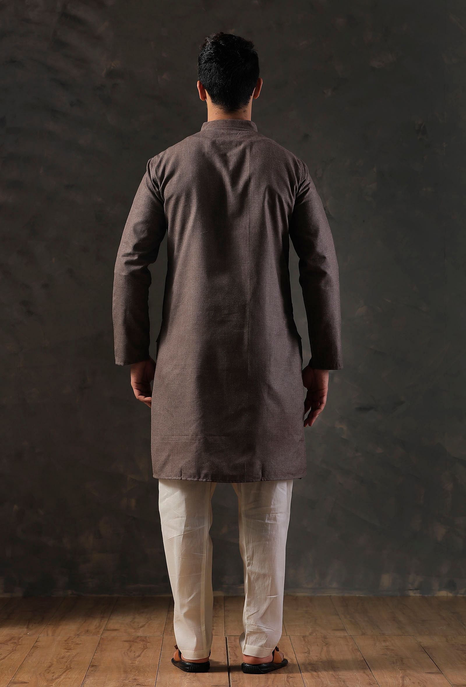 Charcoal Grey Silk Kurta with Cotton Pyjama