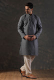 SET Of 2: Steel Grey Silk Kurta with Cotton Pyjama
