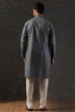 SET Of 2: Steel Grey Silk Kurta with Cotton Pyjama