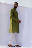 Set Of 2: Pear Green Self Weave Cotton Kurta Pyjama Set