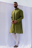Set Of 2: Pear Green Self Weave Cotton Kurta Pyjama Set