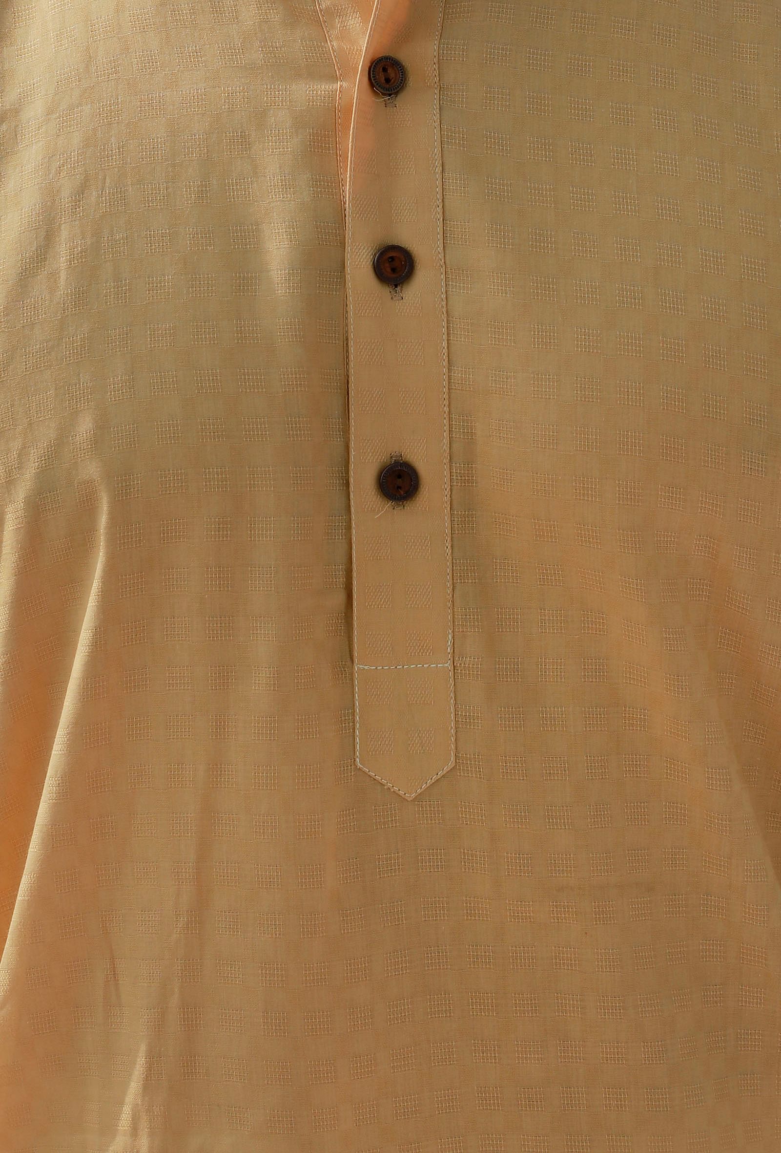 Set Of 2: Pastel Yellow Self Weave Cotton Kurta Pyjama Set