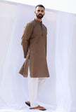 Set Of 2: Haze Brown Self Weave Cotton Kurta Pyjama Set