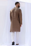 Set Of 2: Haze Brown Self Weave Cotton Kurta Pyjama Set