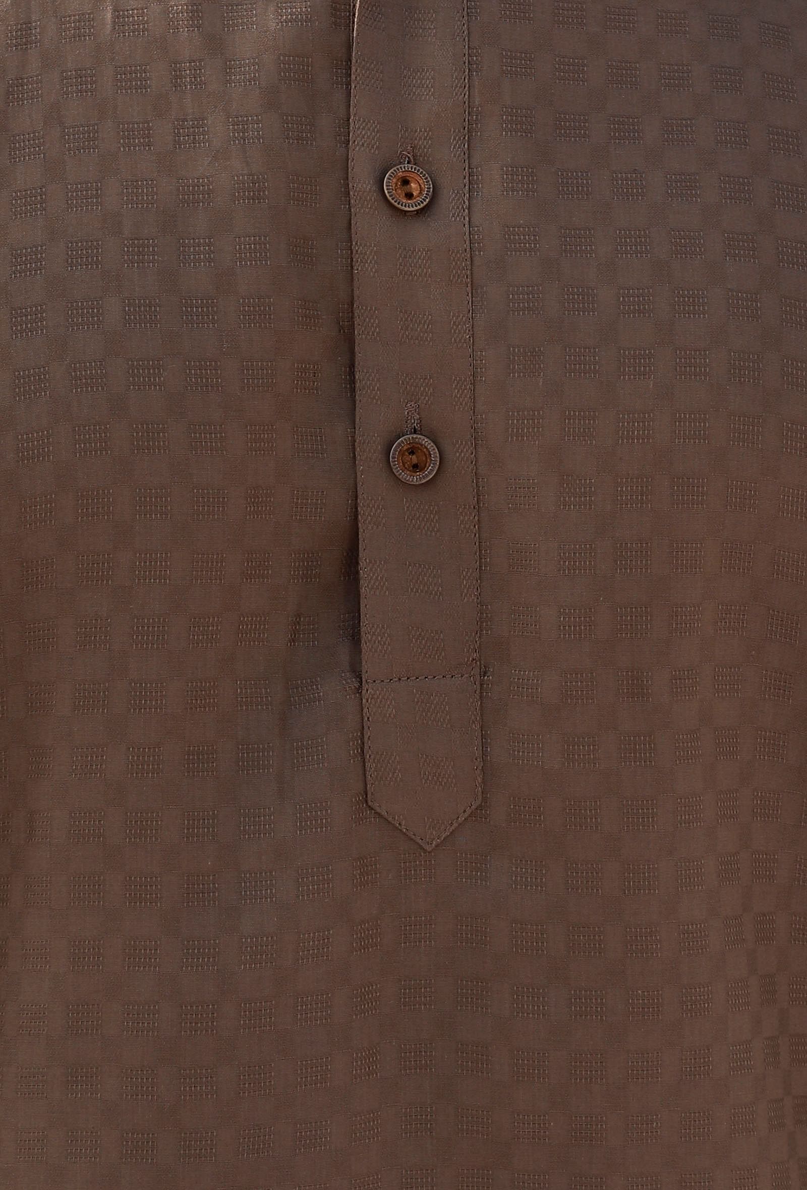 Set Of 2: Haze Brown Self Weave Cotton Kurta Pyjama Set