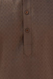 Set Of 2: Haze Brown Self Weave Cotton Kurta Pyjama Set