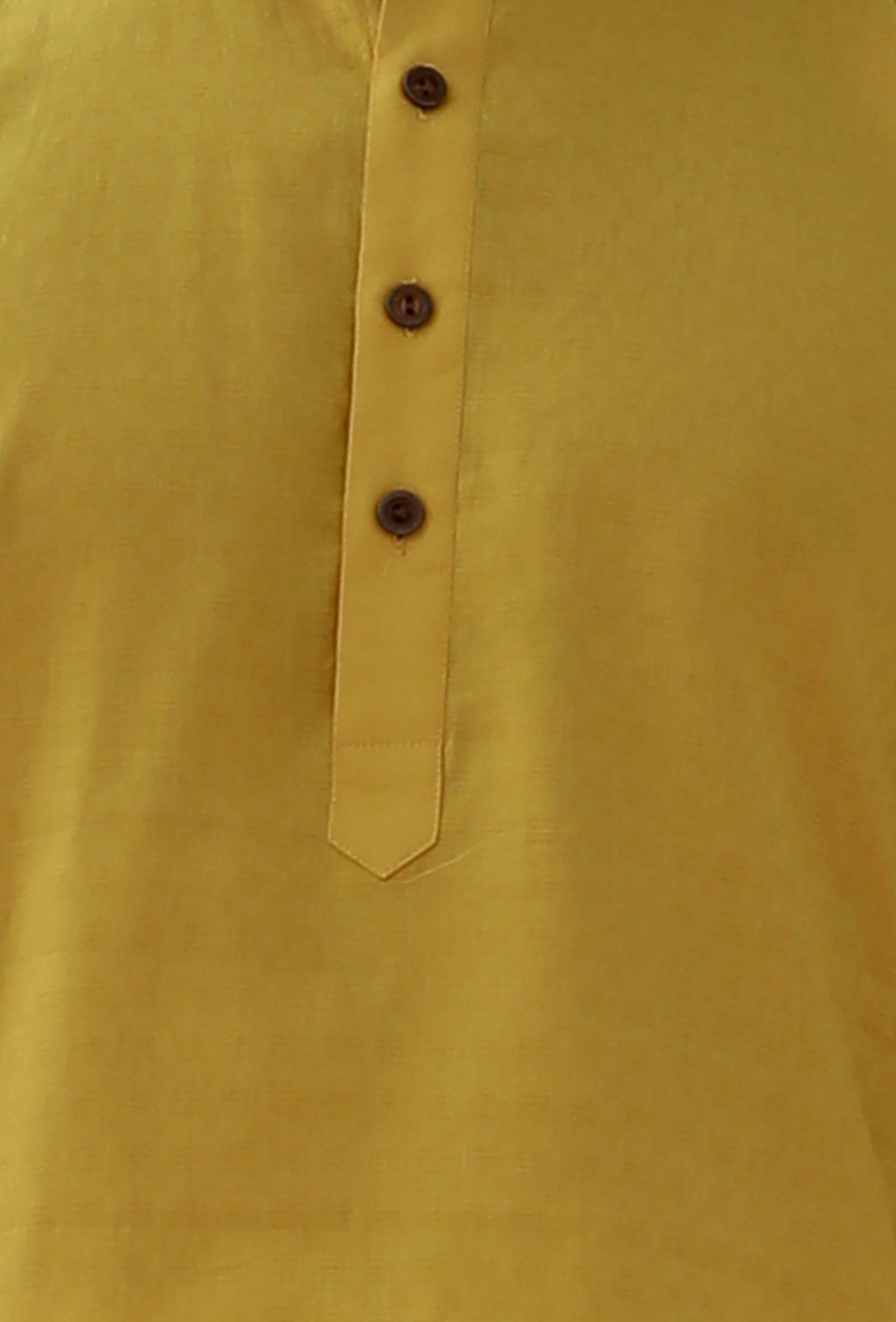 Set Of 2: Tuscan Yellow Self Weave Cotton Kurta Pyjama Set