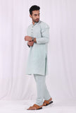 Set of 2: Green Striped Cotton Kurta and Pajama