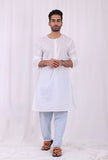 Set of 2: White Cotton kurta with Blue Striped Pajama