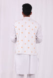 White and Orange Floral Hand Block Nehru Jacket