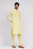 Set of 2: Yellow Dobby Button Down Kurta and Pajama