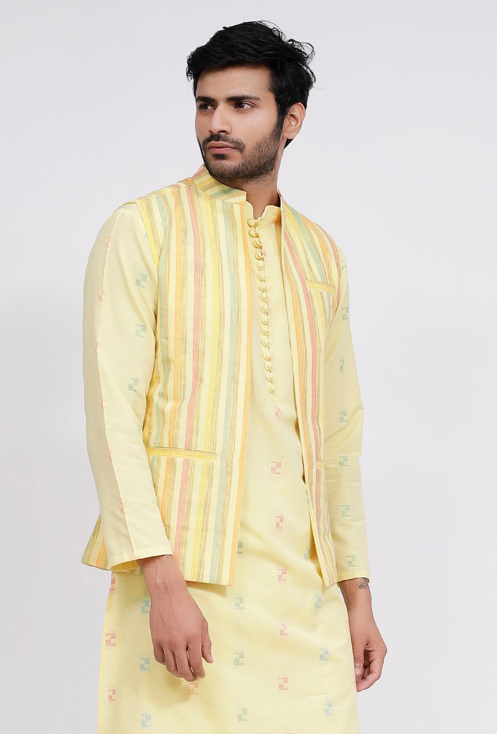 Yellow Stripe Nehru Jacket