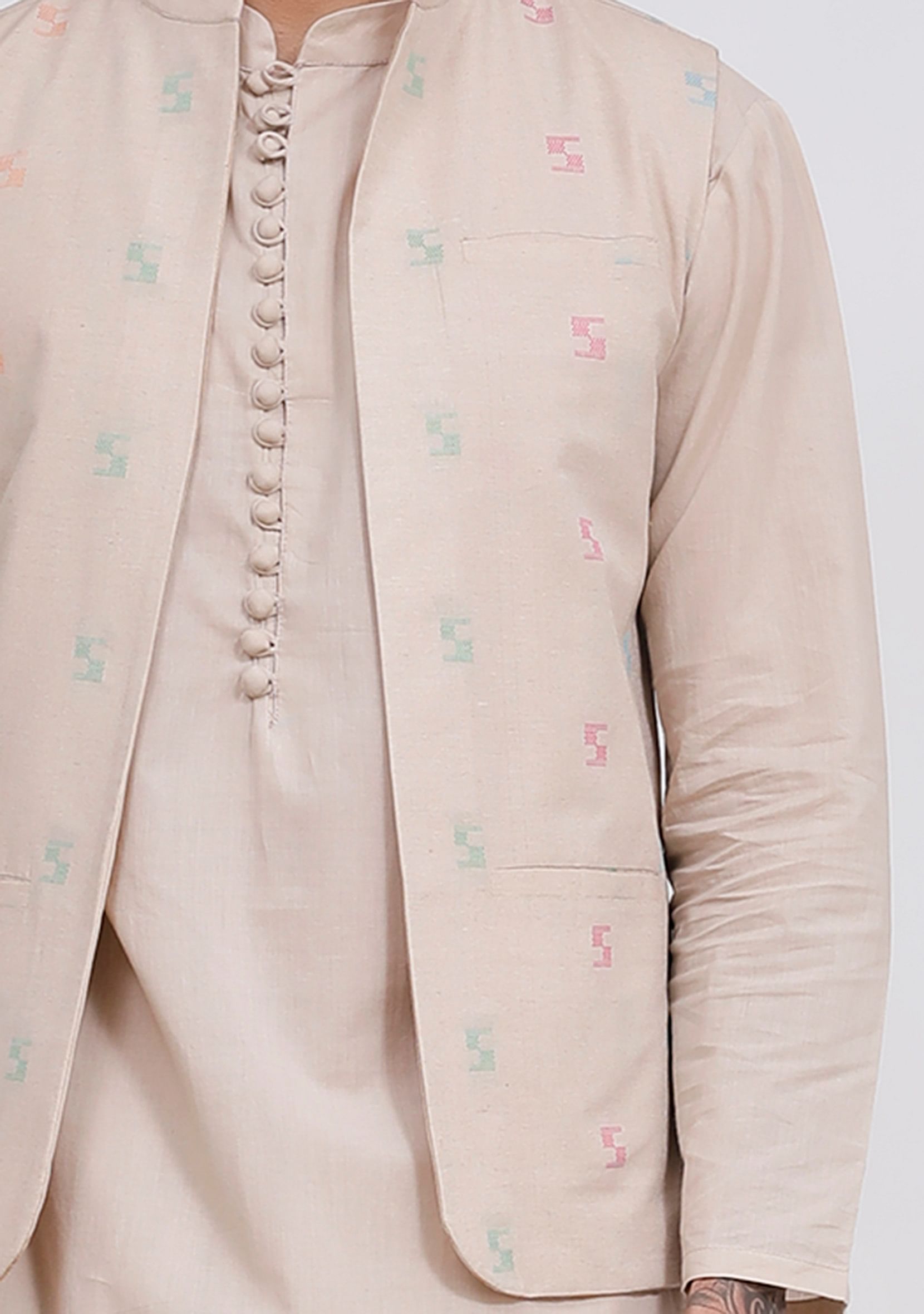 Beige Dobby Nehru Jacket