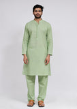 Set of 3: Mint Green Dobby Nehru Jacket With Mint Green Cotton Kurta and Pajama