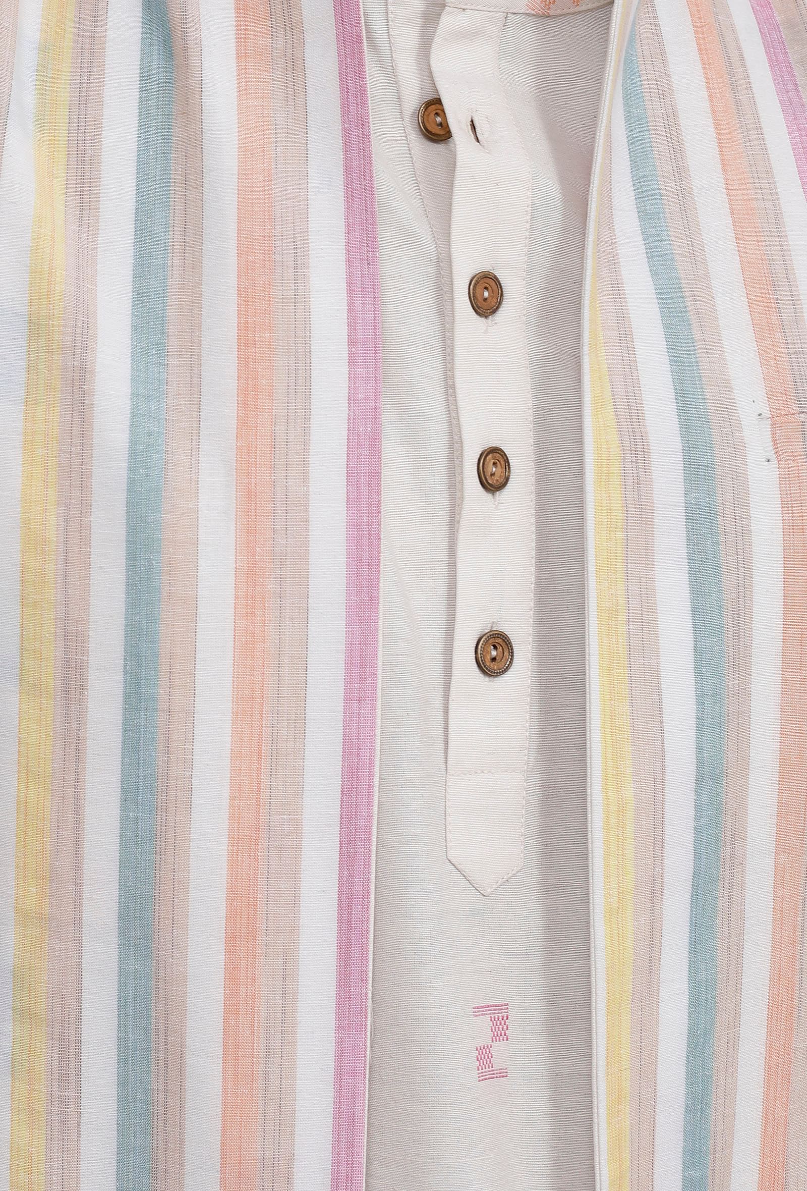 Set of 3: White Stripe Nehru Jacket With White Dobby Button Down Kurta and Pajama