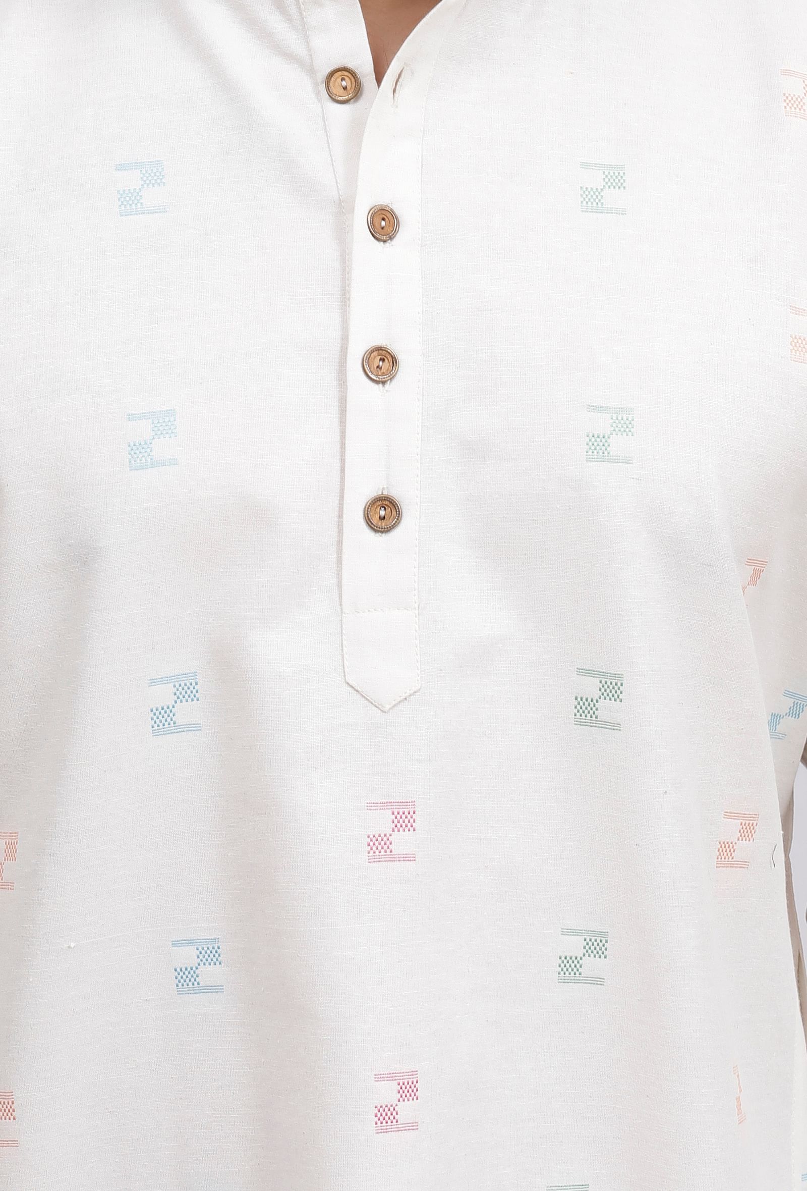 White Dobby Button Down Kurta