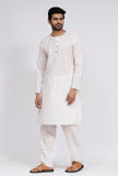 Set of 2: White Plain Cotton Button Down Kurta and Pajama