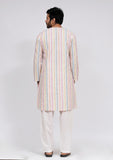 Set of 2: White Stripe Button Down Kurta and White Pajama
